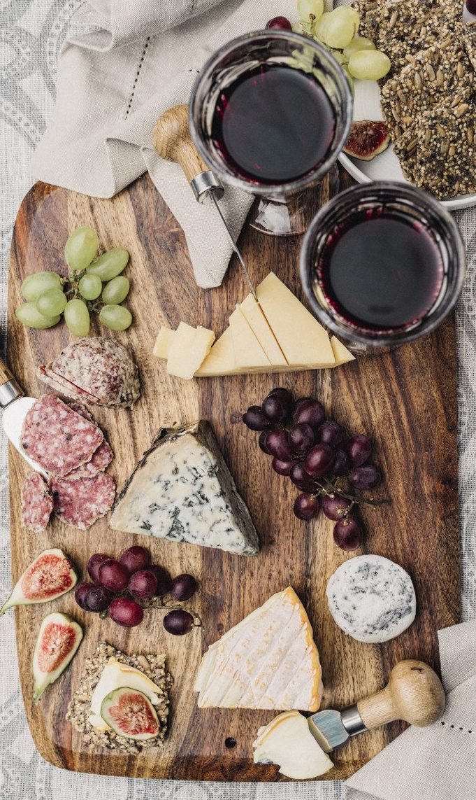 Cheese platter and wine